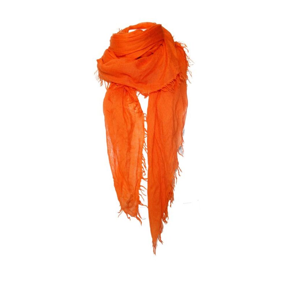 Faliero Sarti, Orange cashmere scarf with fringes.